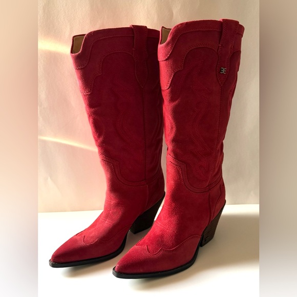 Sam Edelman James Suede Western Boots in Red Scarlett Women's Size 7 (Wide Calf) - Picture 2 of 10
